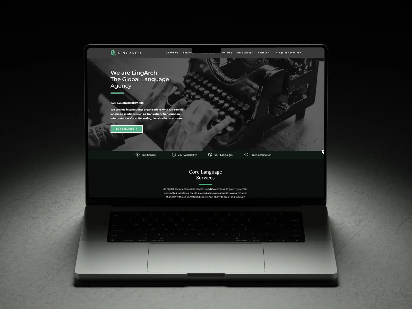 LingArch multilingual WordPress homepage showing language switcher